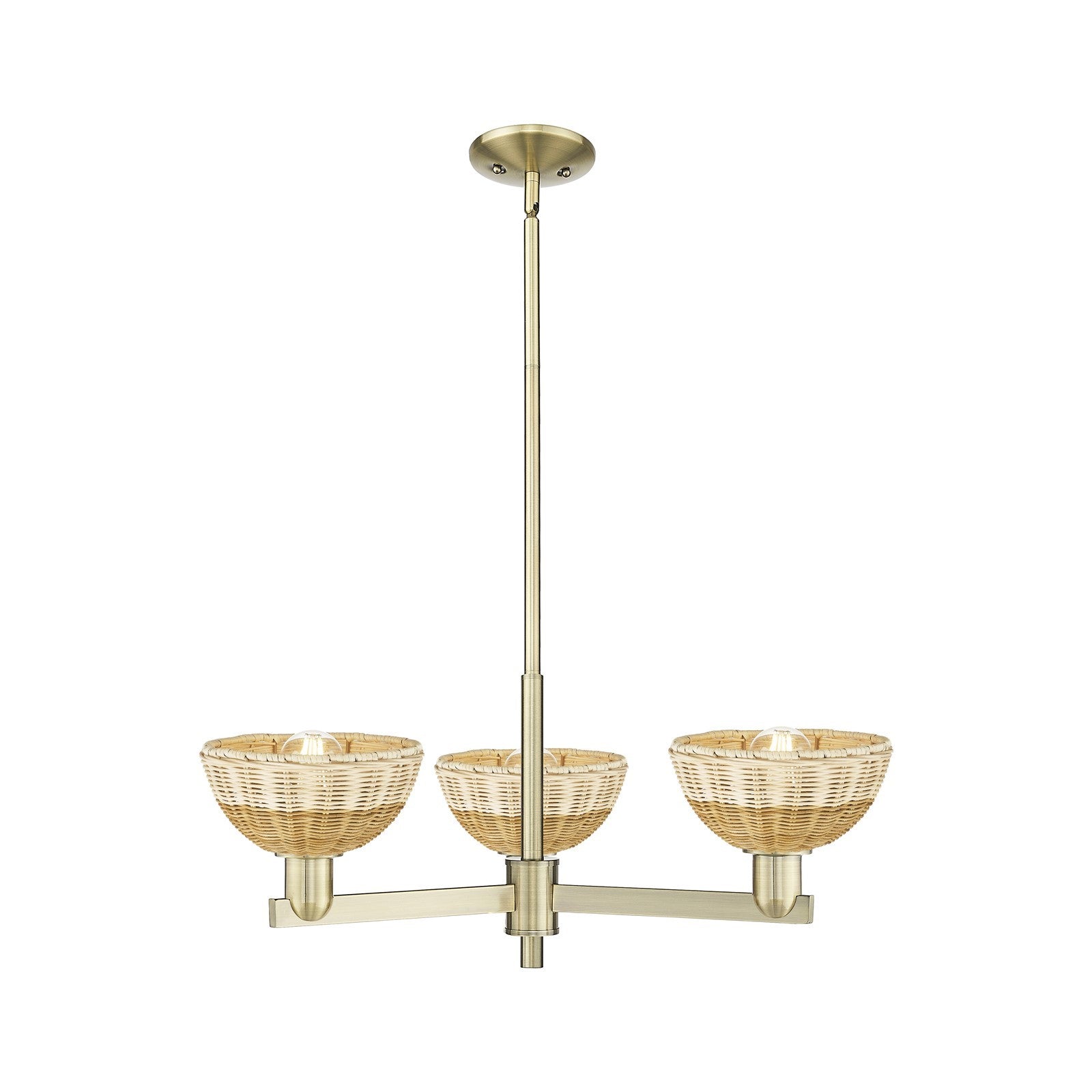Innovations Natural Ballston Dome 29in 3-Light Pendant | Farmhouse Antique Brass Steel and Natural Fiber Dome | Kitchen | Model 716-3CR-AB-NBD2-75-NAT