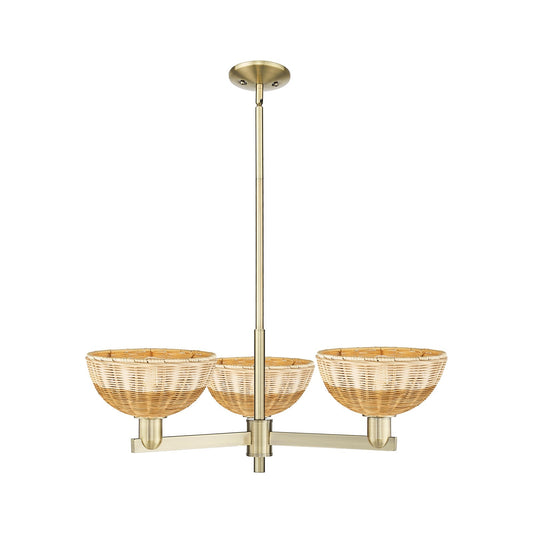 Innovations Bristol Natural II 31in 3-Light Pendant | Industrial Antique Brass Steel and Natural Fiber Dome Shade | Kitchen | Model 716-3CR-AB-NBD2-9-NAT