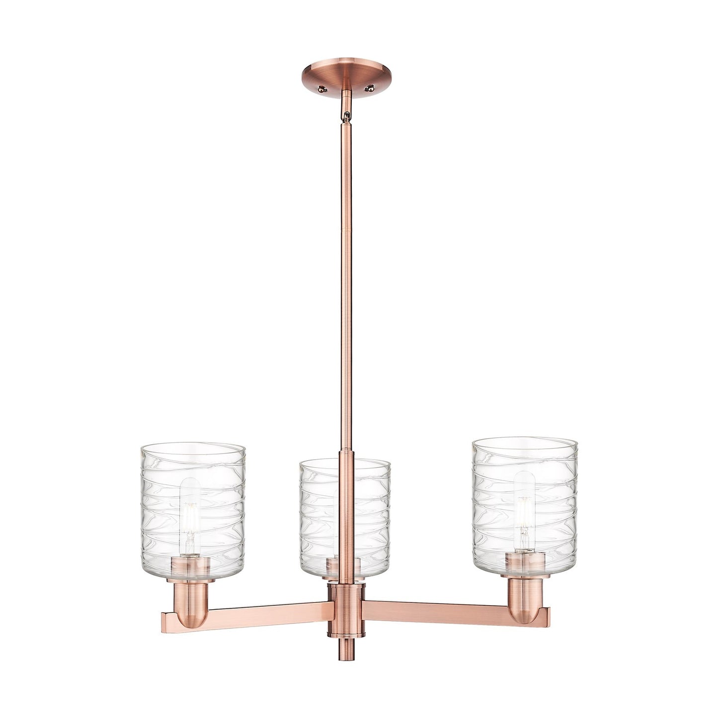 Innovations Cobbleskill 27in 3-Light Pendant | Industrial Antique Copper Steel and Deco Swirl Clear Glass | Kitchen Island & | Model 716-3CR-AC-G1113