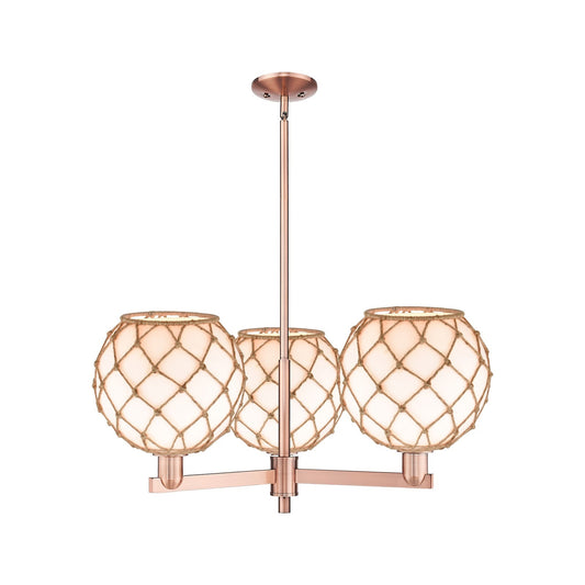 Innovations Farmhouse Rope 32in 3-Light Pendant | Industrial Antique Copper Steel and Matte White Glass with Brown Rope | Model 716-3CR-AC-G121-10RB