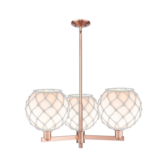 Innovations Farmhouse Rope 32in 3-Light Pendant | Industrial Antique Copper Steel and White Glass with Rope | Kitchen Island | Model 716-3CR-AC-G121-10RW