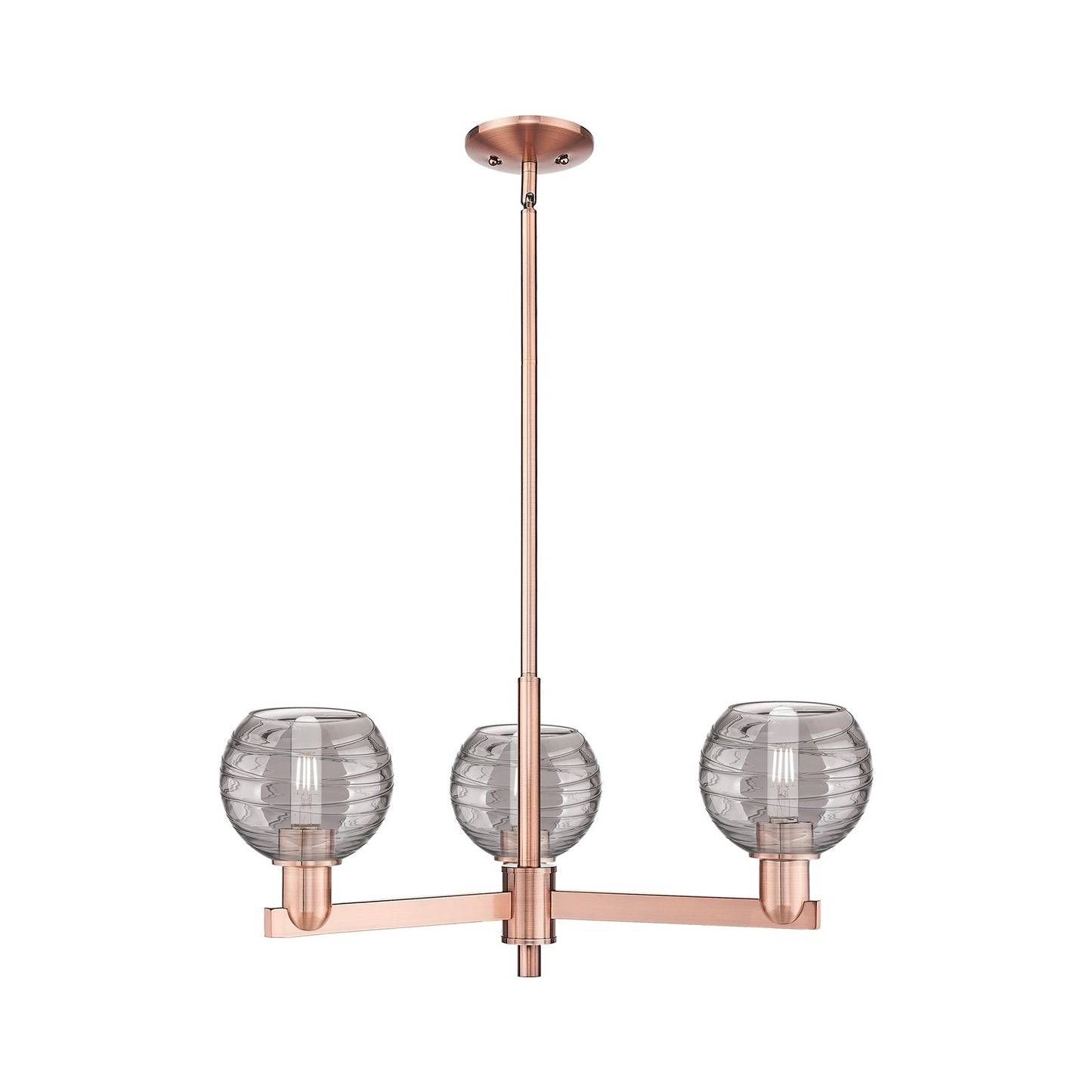 Innovations Athens Deco Swirl 18in 3-Light Pendant | Industrial Antique Copper Steel and Clear Deco Swirl Glass | Kitchen | Model 716-3CR-AC-G1213-6CL