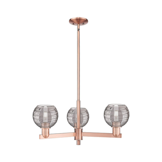 Innovations Athens Deco Swirl 18in 3-Light Pendant | Industrial Antique Copper Steel and Clear Deco Swirl Glass | Kitchen | Model 716-3CR-AC-G1213-6CL