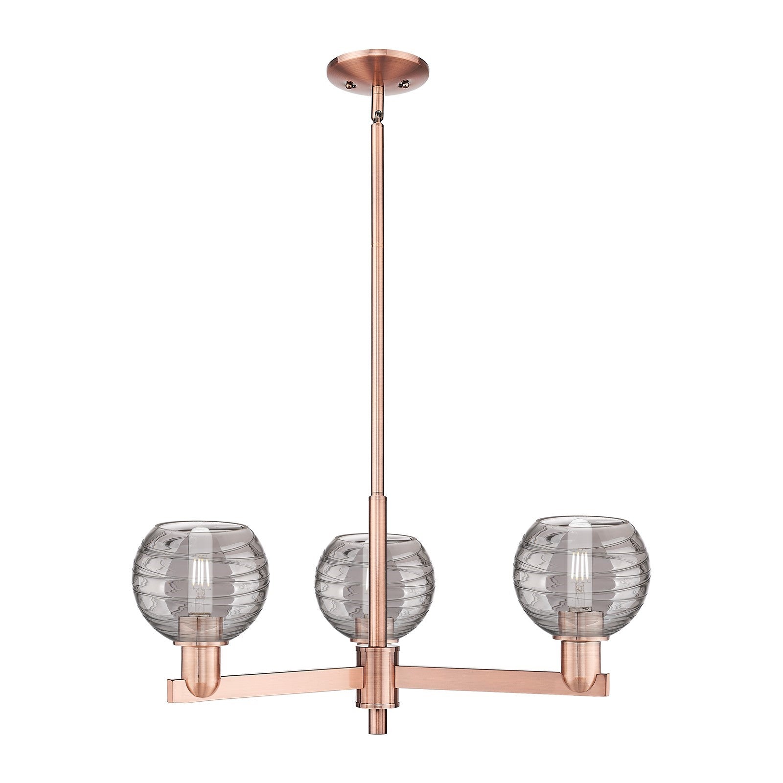 Innovations Athens Deco Swirl 18in 3-Light Pendant | Industrial Antique Copper Steel and Light Smoke Glass | Kitchen Island & | Model 716-3CR-AC-G1213-6SM