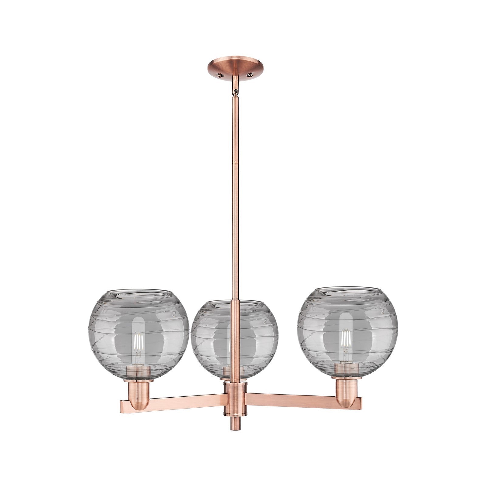 Innovations Athens Deco Swirl 30in 3-Light Pendant | Industrial Antique Copper Steel and Light Smoke Glass | Kitchen Island & | Model 716-3CR-AC-G1213-8SM
