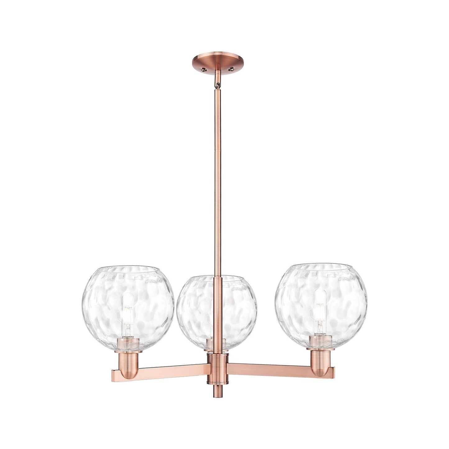Innovations Athens Water Glass 30in 3-Light Pendant | Industrial Antique Copper Steel and Clear Water Glass | Kitchen Island & | Model 716-3CR-AC-G1215-8