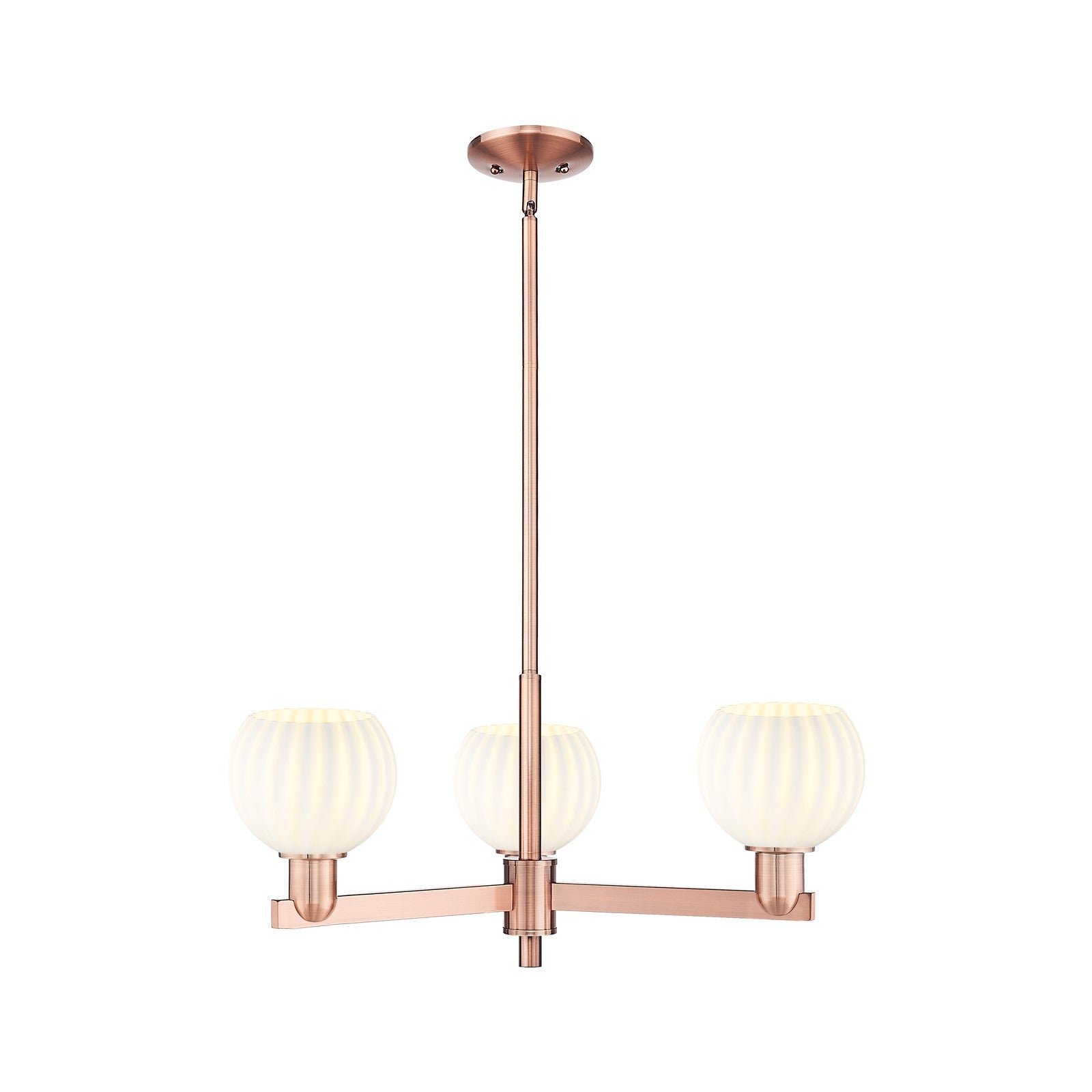 Innovations Lighting White Venetian 28in 3-Light Pendant | Industrial Antique Copper Steel and White Venetian Glass | Kitchen | Model 716-3CR-AC-G1217-6WV