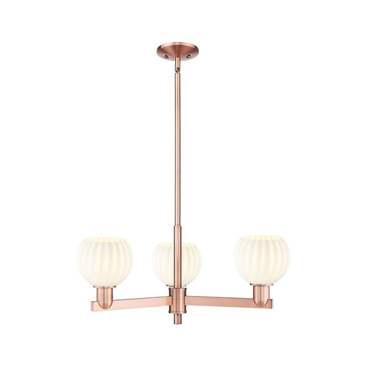 Innovations Lighting White Venetian 28in 3-Light Pendant | Industrial Antique Copper Steel and White Venetian Glass | Kitchen | Model 716-3CR-AC-G1217-6WV