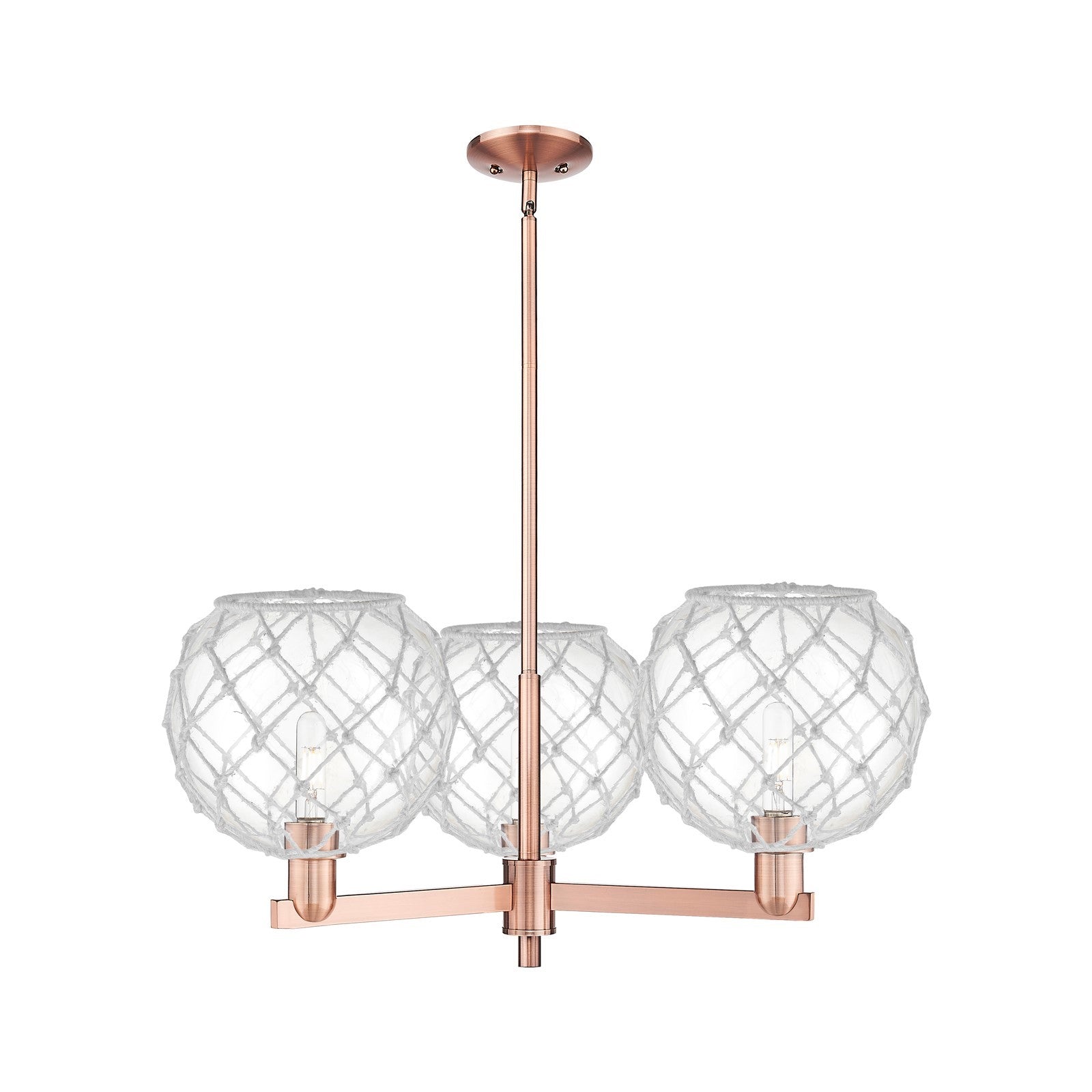 Innovations Farmhouse Rope 32in 3-Light Pendant | Industrial Antique Copper Steel and Clear Glass with White Rope | Kitchen | Model 716-3CR-AC-G122-10RW