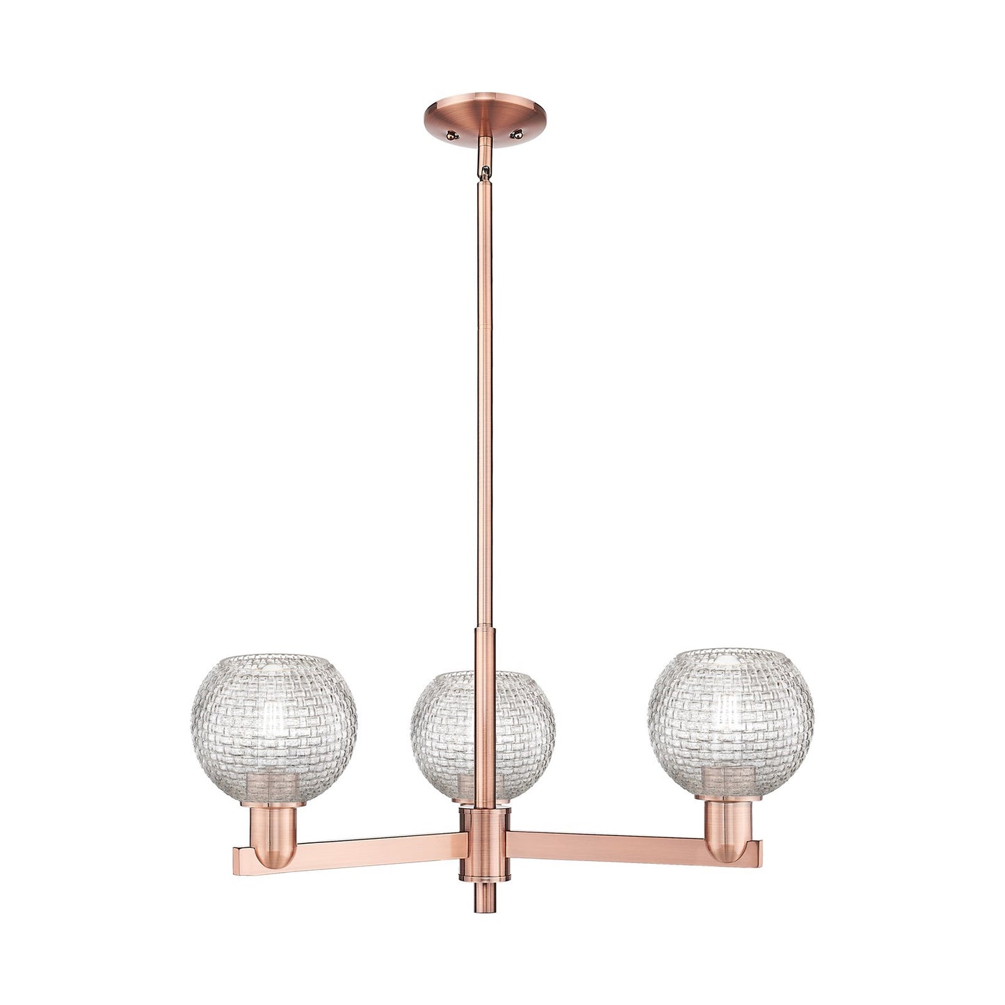 Innovations Athens 28in 3-Light Pendant | Industrial Antique Copper Steel and Clear Basket Weave Glass | Kitchen Island & | Model 716-3CR-AC-G122C-6CL