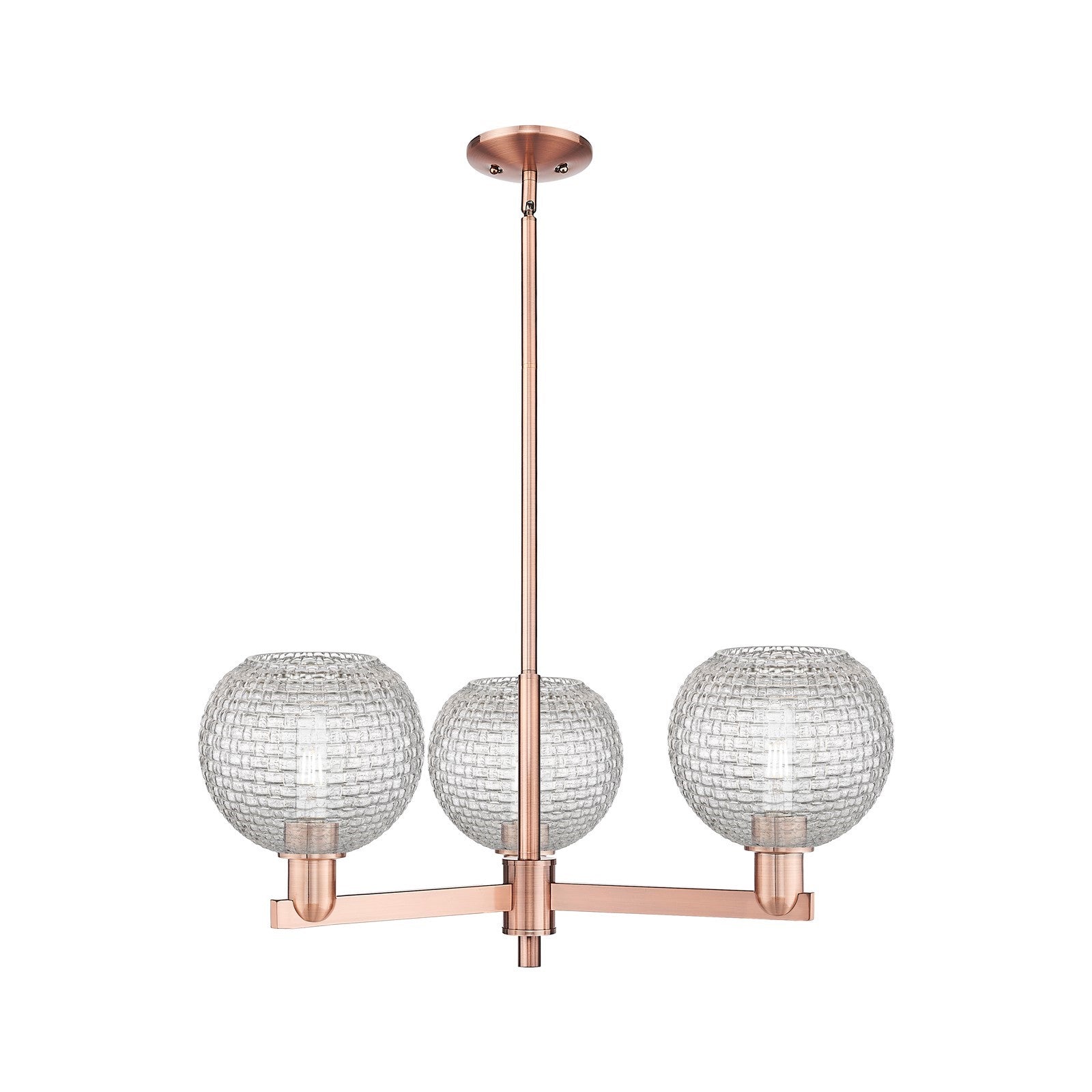 Innovations Athens 30in 3-Light Pendant | Industrial Antique Copper Steel and Clear Basket Weave Glass | Kitchen Island & | Model 716-3CR-AC-G122C-8CL