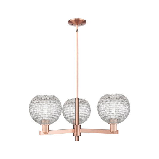 Innovations Athens 30in 3-Light Pendant | Industrial Antique Copper Steel and Clear Basket Weave Glass | Kitchen Island & | Model 716-3CR-AC-G122C-8CL
