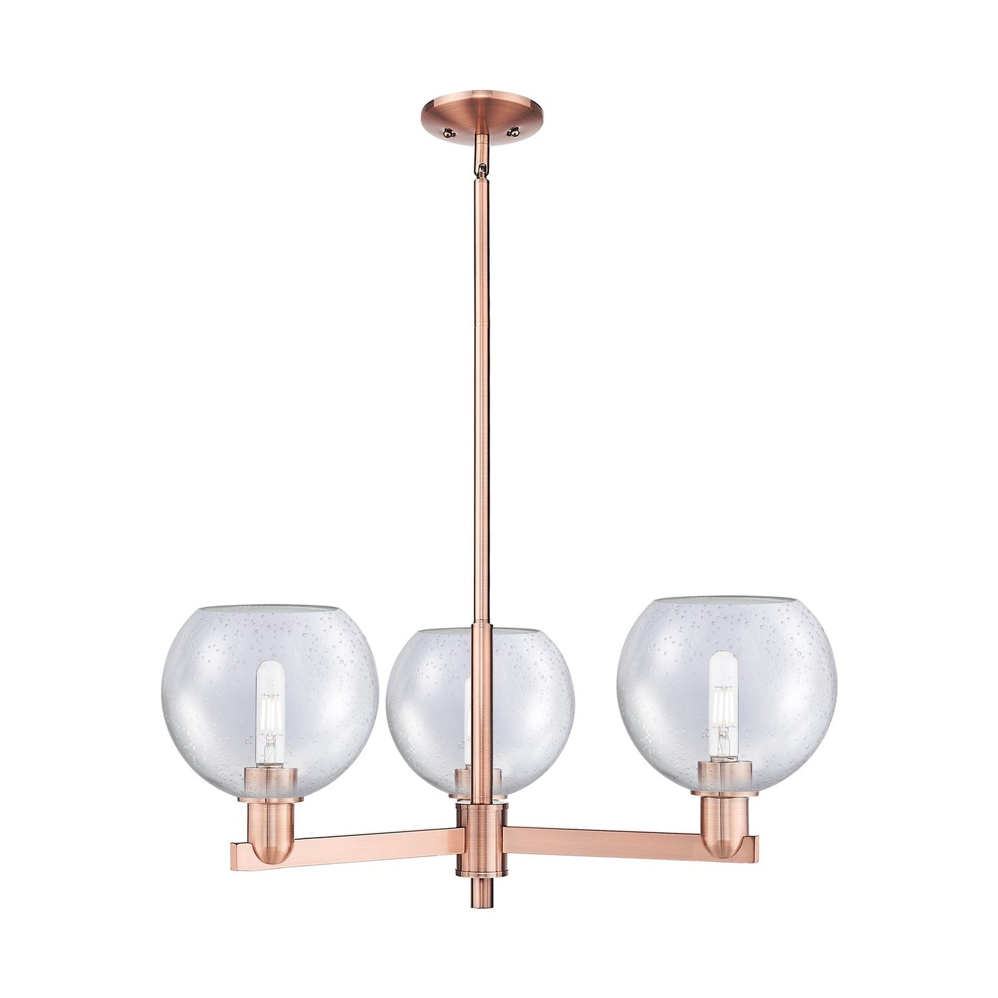 Innovations Athens 30in 3-Light Pendant | Industrial Antique Copper Steel and Seedy Glass | Kitchen Island & Dining Room | 29.75 | Model 716-3CR-AC-G124-8