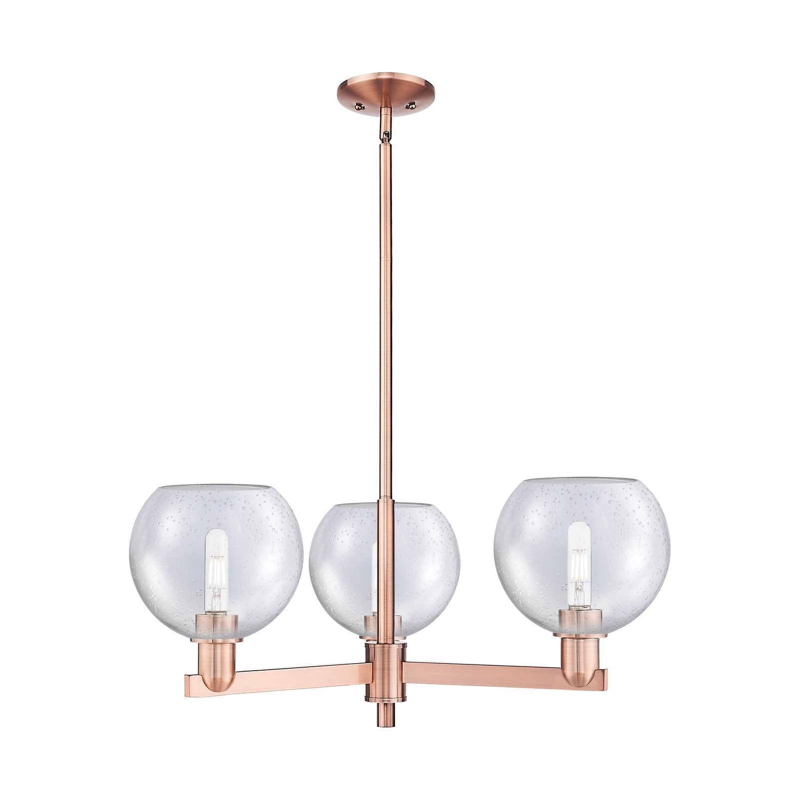 Innovations Athens 30in 3-Light Pendant | Industrial Antique Copper Steel and Seedy Glass | Kitchen Island & Dining Room | 29.75 | Model 716-3CR-AC-G124-8