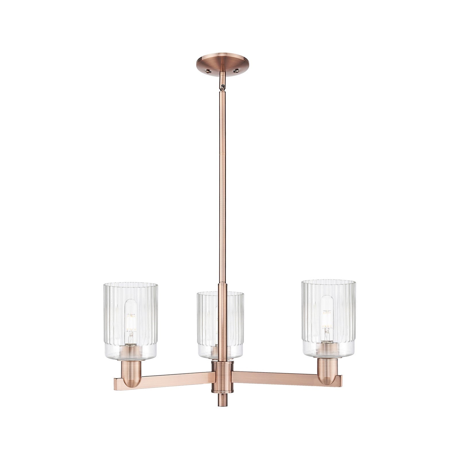 Innovations Hadley 26in 3-Light Pendant | Industrial Antique Copper Steel and Clear Ribbed Glass | Kitchen Island & Dining Room | Model 716-3CR-AC-G342