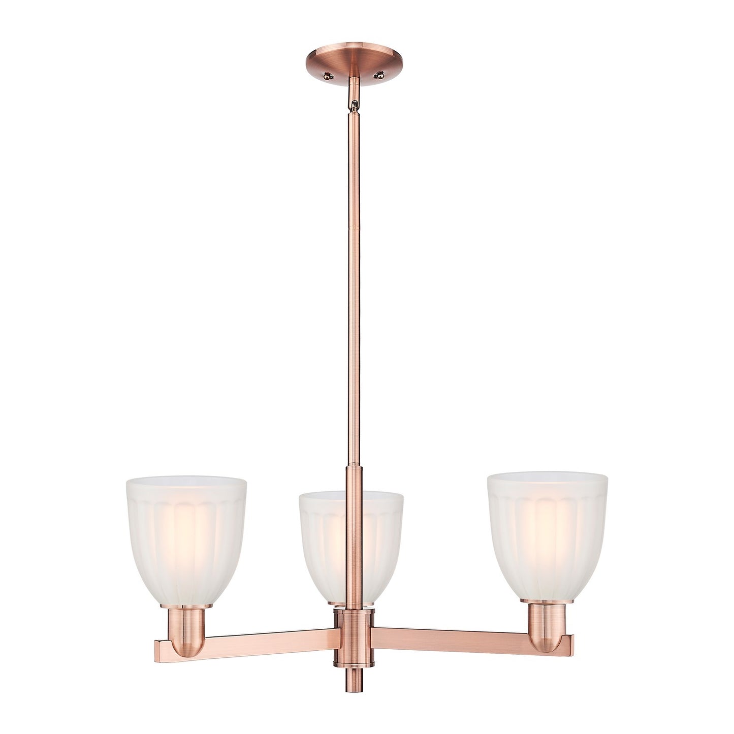 Innovations Brookfield 28in 3-Light Pendant | Industrial Antique Copper Steel and White Frosted Ribbed Glass | Kitchen Island & | Model 716-3CR-AC-G441