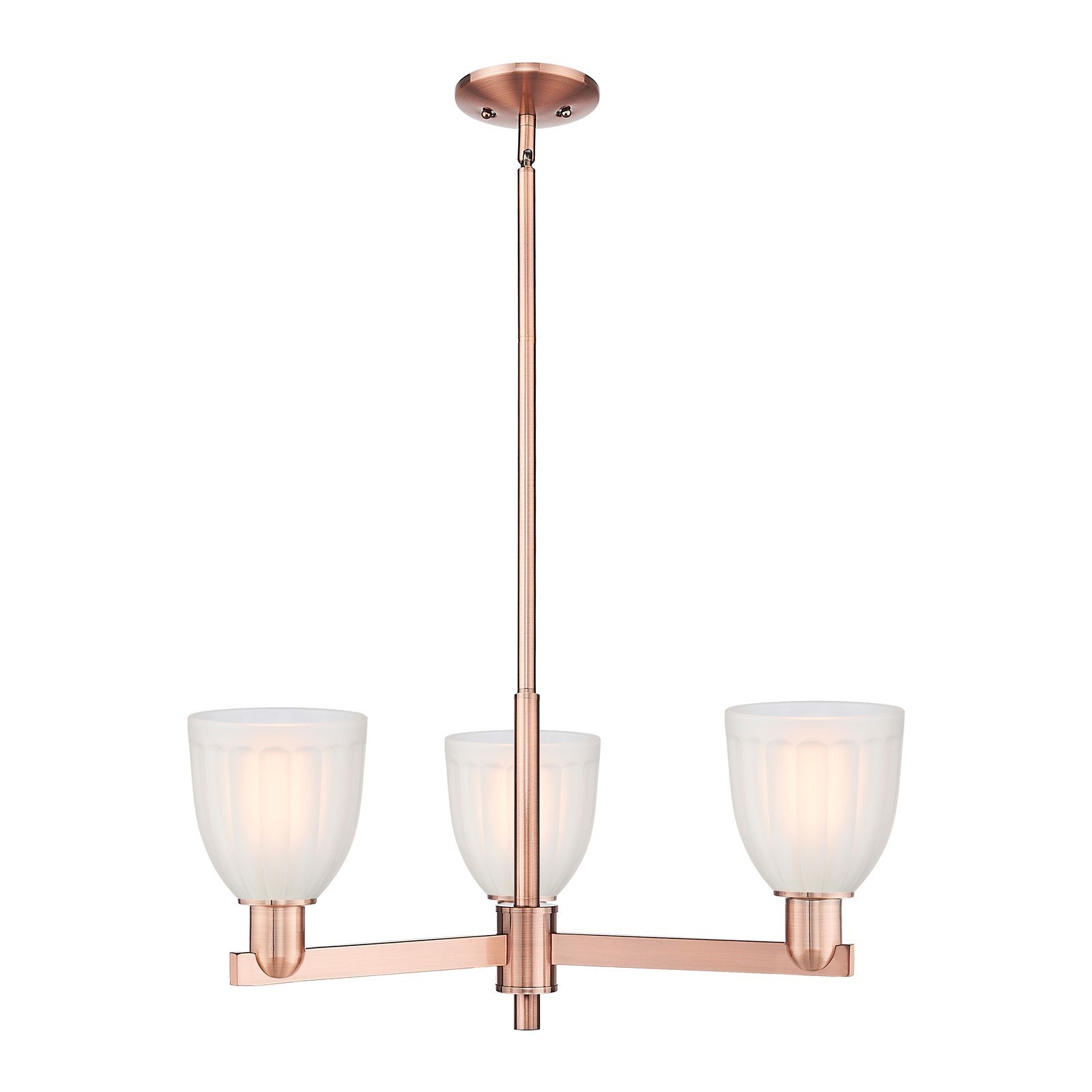 Innovations Brookfield 28in 3-Light Pendant | Industrial Antique Copper Steel and White Frosted Ribbed Glass | Kitchen Island & | Model 716-3CR-AC-G441