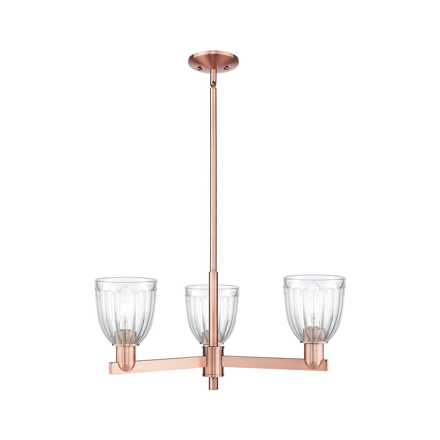 Innovations Brookfield 28in 3-Light Pendant | Industrial Antique Copper Steel and Clear Ribbed Glass | Kitchen Island & Dining | Model 716-3CR-AC-G442