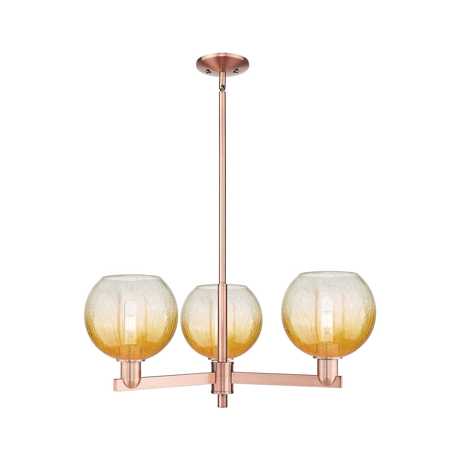 Innovations Brookhaven Globe 30in 3-Light Pendant | Industrial Antique Copper and Amber Glass | Kitchen Island & Dining Room | Model 716-3CR-AC-G483-8AM