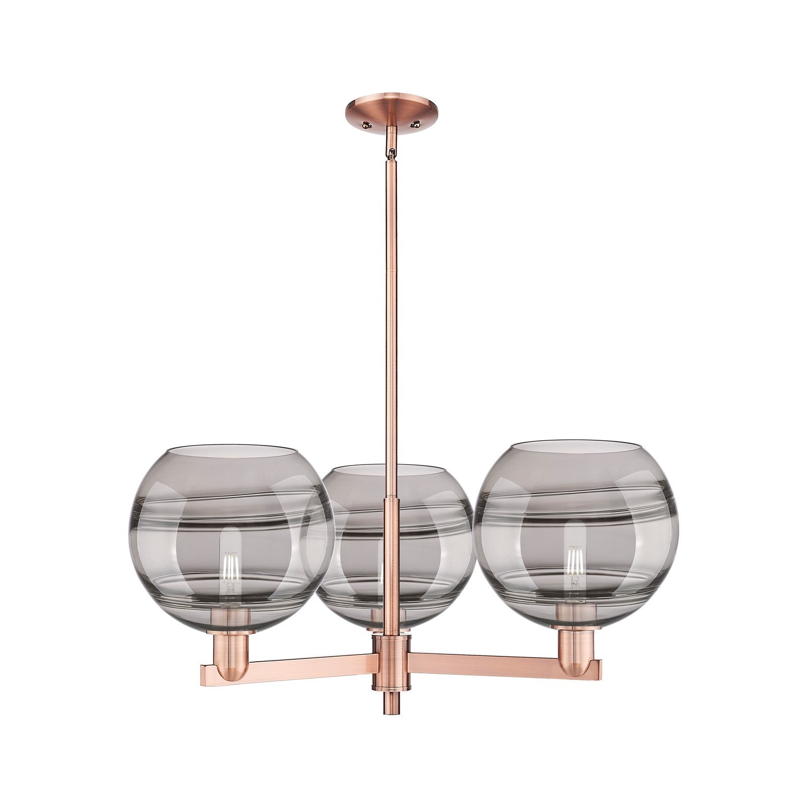 Innovations Rochester 32in 3-Light Pendant | Industrial Antique Copper Steel and Light Smoke Glass | Kitchen Island & Dining | Model 716-3CR-AC-G556-10SM