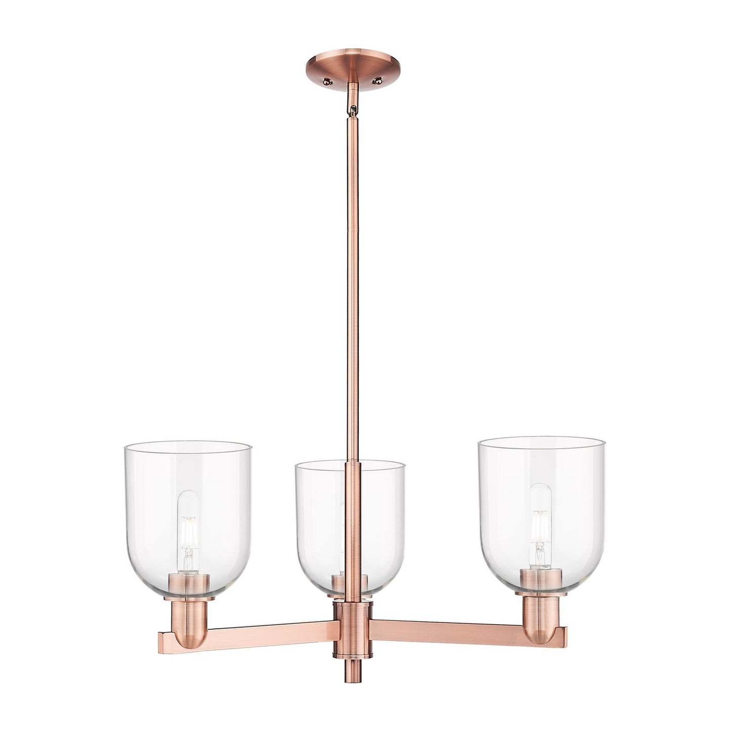 Innovations Bella 27.25in 3-Light Pendant | Industrial Antique Copper and Clear Glass | Kitchen Island & Dining Room | 27.25 x | Model 716-3CR-AC-G558-6CL
