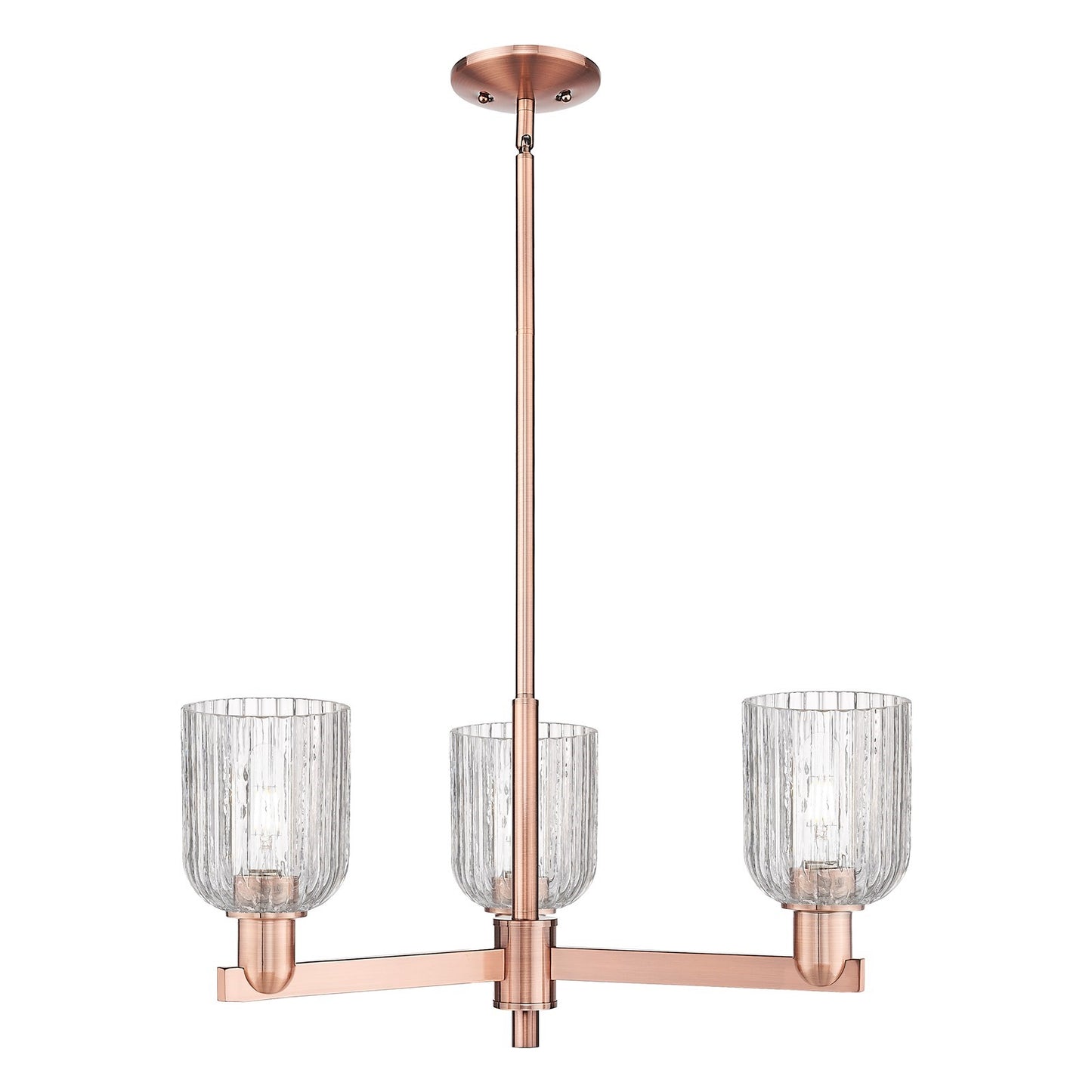 Innovations Bridal Veil 26.75in 3-Light Pendant | Industrial Antique Copper Steel and Clear Ribbed Glass | Kitchen Island & | Model 716-3CR-AC-G559-5CL