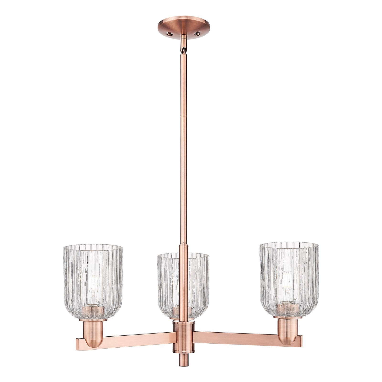 Innovations Bridal Veil 26.75in 3-Light Pendant | Industrial Antique Copper Steel and Clear Ribbed Glass | Kitchen Island & | Model 716-3CR-AC-G559-5CL
