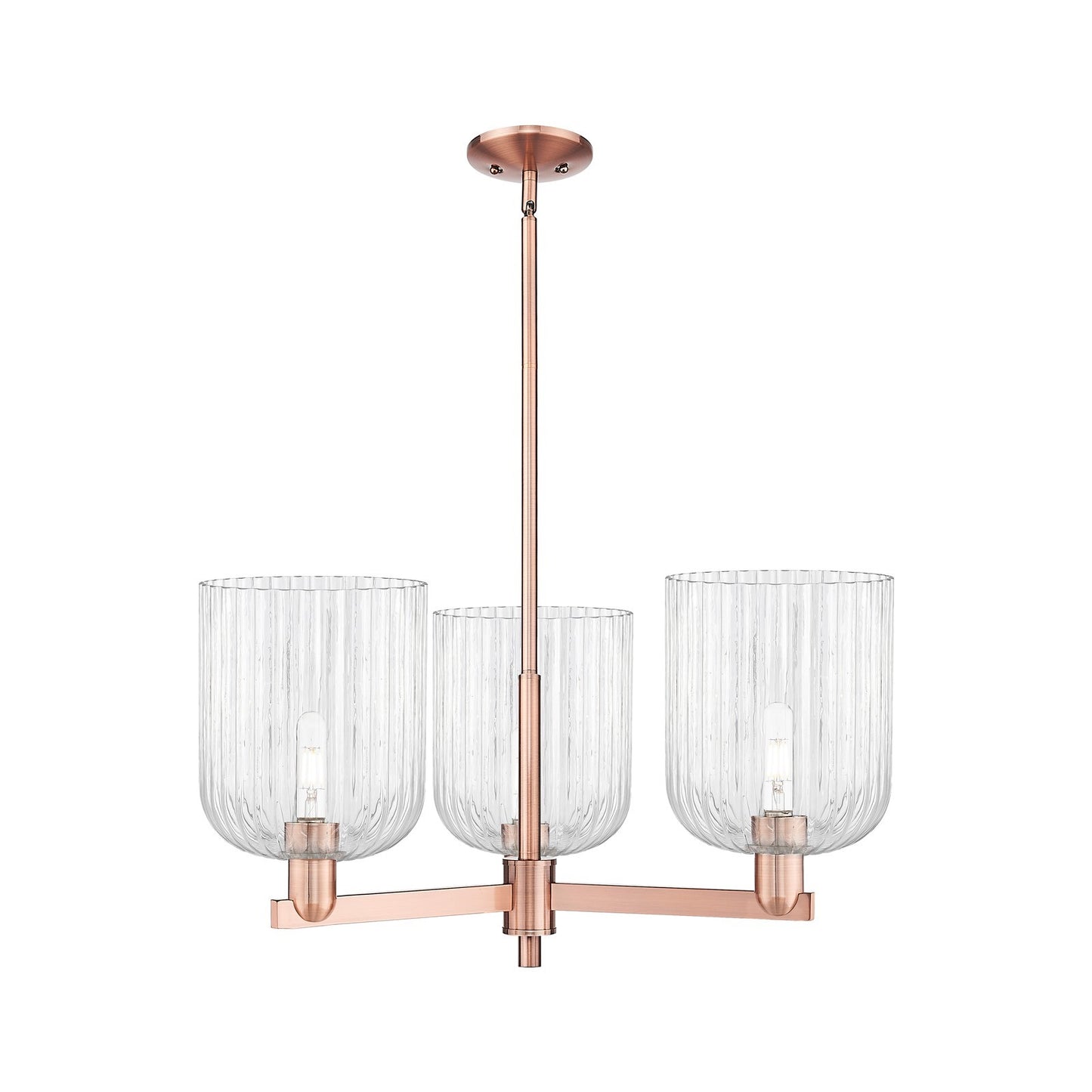 Innovations Bridal Veil 30in 3-Light Pendant | Industrial Antique Copper Steel and Clear Ribbed Glass | Kitchen Island & | Model 716-3CR-AC-G559-8CL