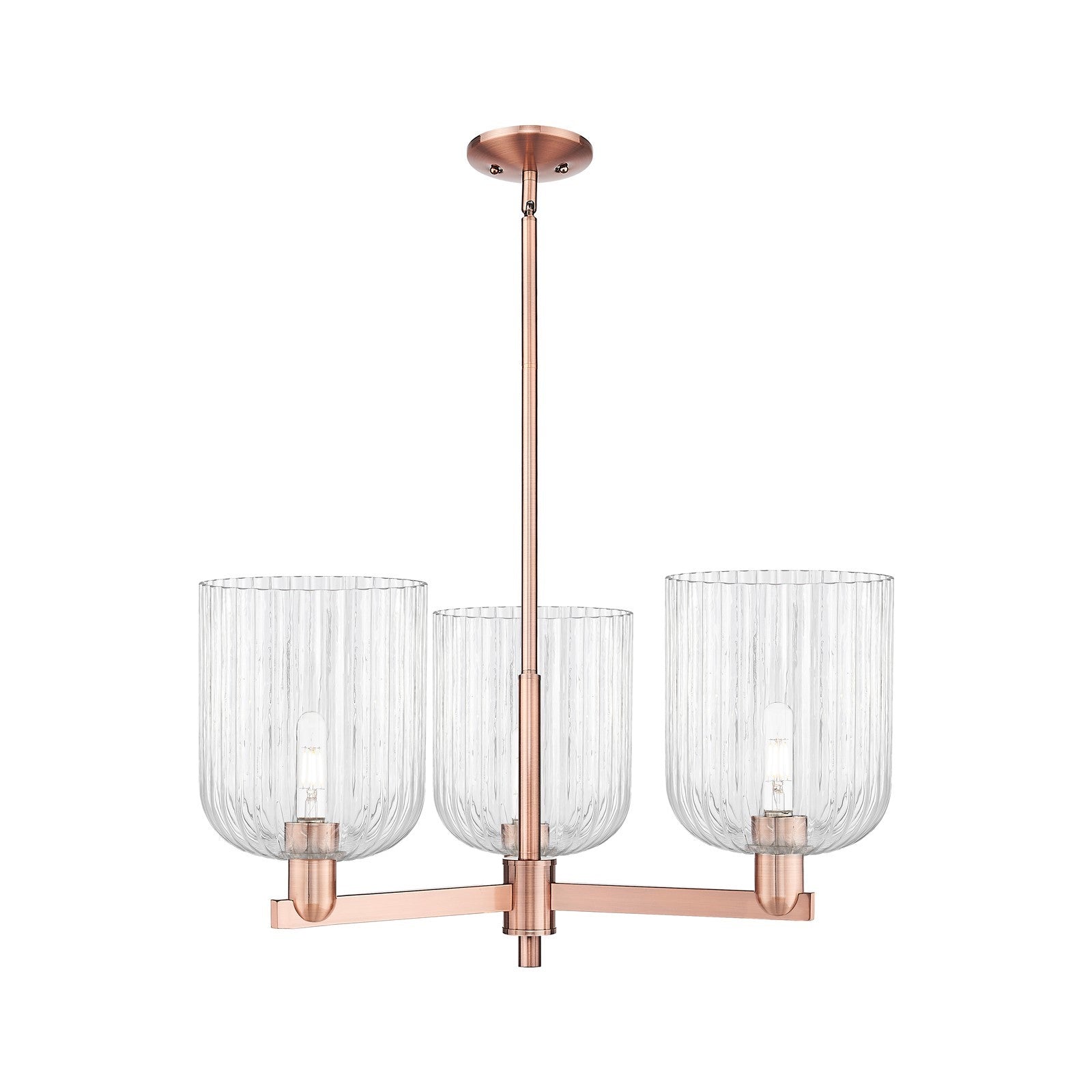 Innovations Bridal Veil 30in 3-Light Pendant | Industrial Antique Copper Steel and Clear Ribbed Glass | Kitchen Island & | Model 716-3CR-AC-G559-8CL