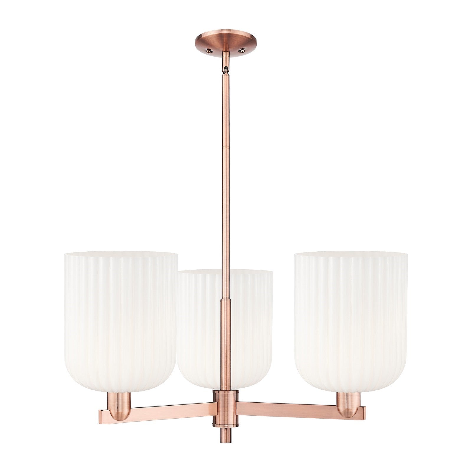 Innovations Bridal Veil 30in 3-Light Pendant | Industrial Antique Copper Steel and Gloss White Ribbed Glass | Kitchen Island | Model 716-3CR-AC-G559-8GWH
