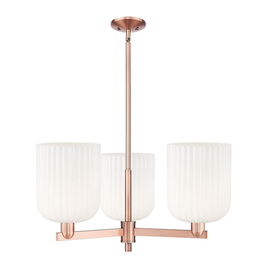 Innovations Bridal Veil 30in 3-Light Pendant | Industrial Antique Copper Steel and Gloss White Ribbed Glass | Kitchen Island | Model 716-3CR-AC-G559-8GWH