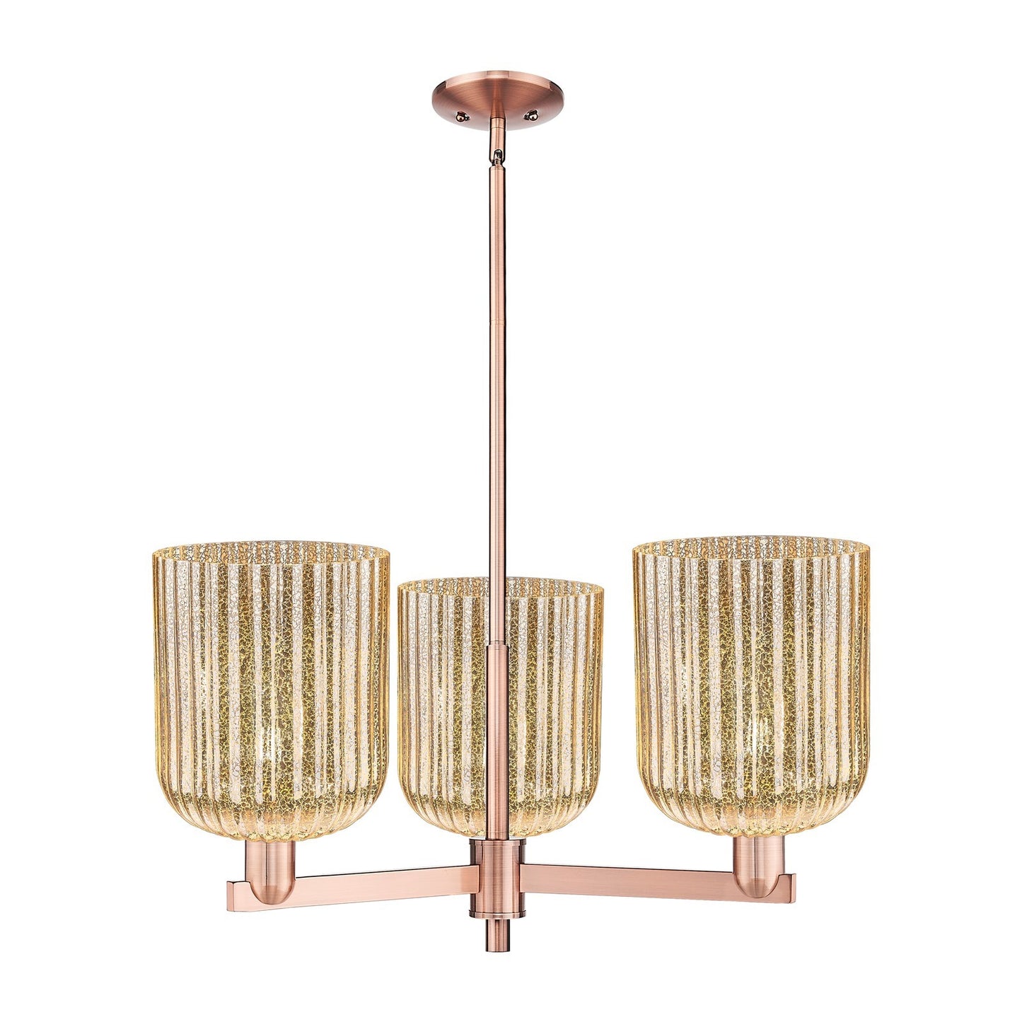 Innovations Bridal Veil 30in 3-Light Pendant | Industrial Antique Copper Steel and Mercury Ribbed Glass | Kitchen Island & | Model 716-3CR-AC-G559-8ME