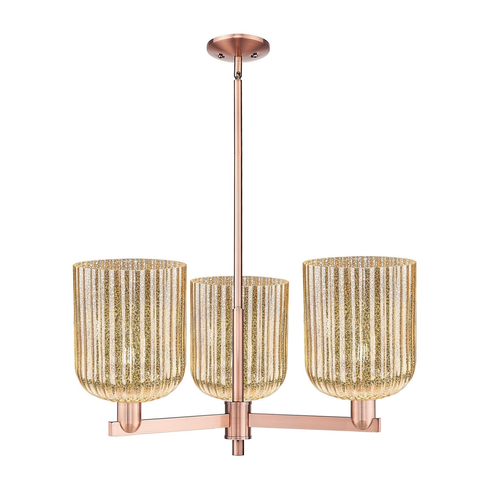 Innovations Bridal Veil 30in 3-Light Pendant | Industrial Antique Copper Steel and Mercury Ribbed Glass | Kitchen Island & | Model 716-3CR-AC-G559-8ME