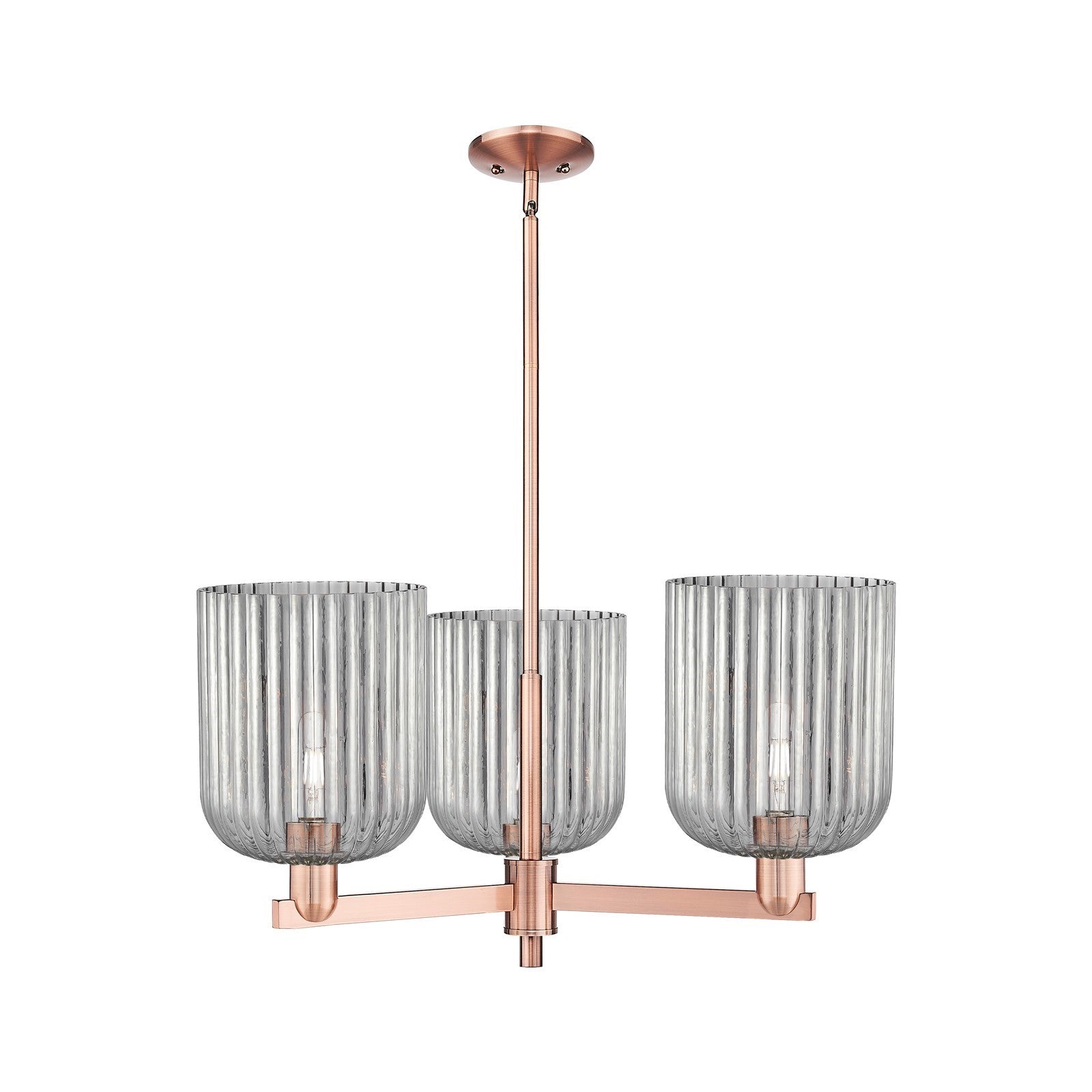 Innovations Bridal Veil 30in 3-Light Pendant | Industrial Antique Copper Steel and Light Smoke Ribbed Glass | Kitchen Island & | Model 716-3CR-AC-G559-8SM