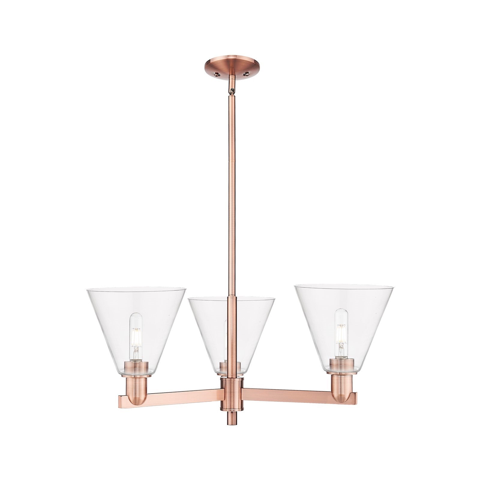 Innovations Berkshire Glass 30in 3-Light Pendant | Industrial Antique Copper Steel and Clear Glass | Kitchen Island & Dining | Model 716-3CR-AC-GBC-82