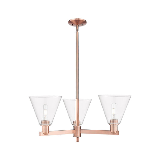 Innovations Berkshire Glass 30in 3-Light Pendant | Industrial Antique Copper Steel and Clear Glass | Kitchen Island & Dining | Model 716-3CR-AC-GBC-82