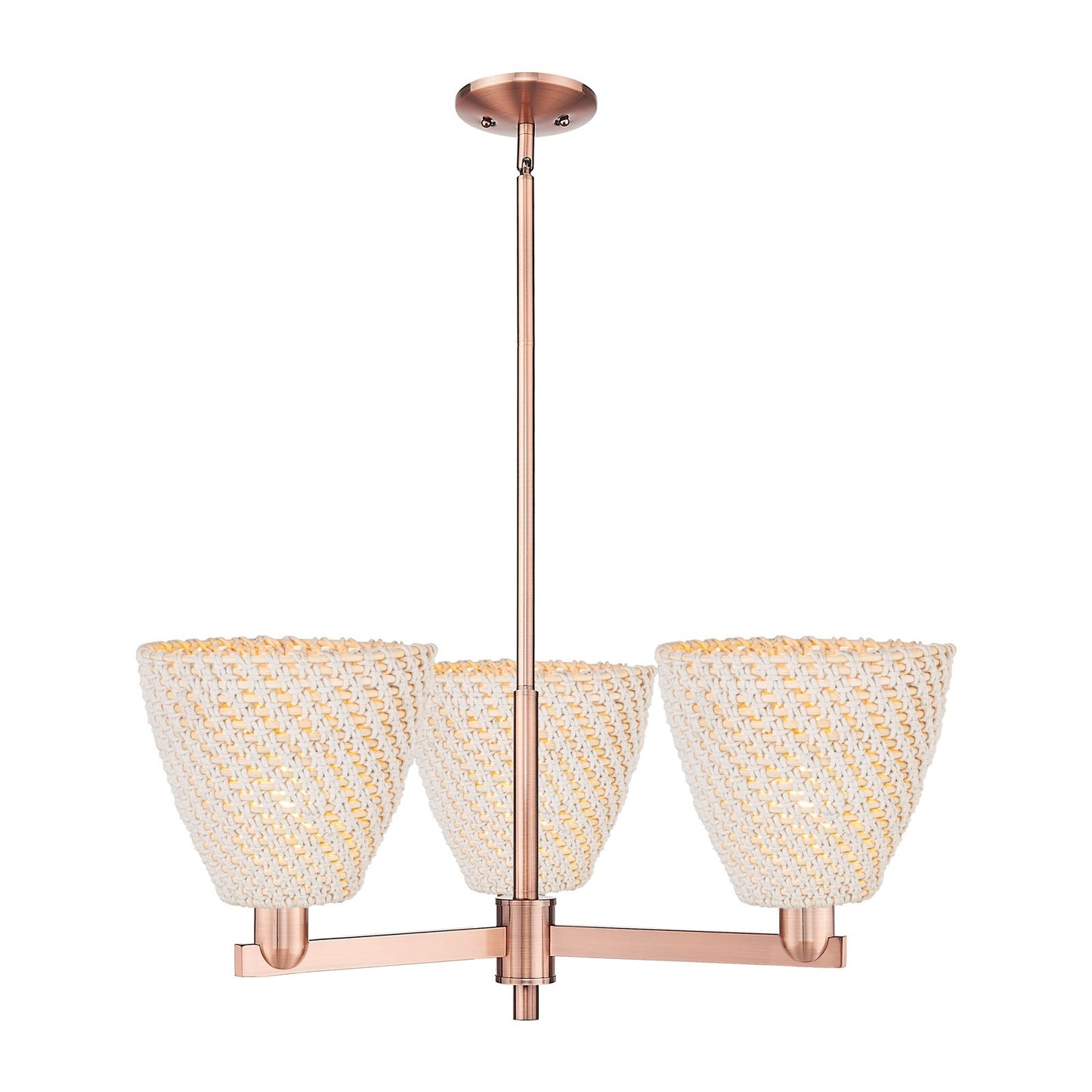 Innovations Bristol Natural 31in 3-Light Pendant | Industrial Antique Copper Steel and Natural Fiber Dome Shade | Kitchen | Model 716-3CR-AC-NBD-9-NAT