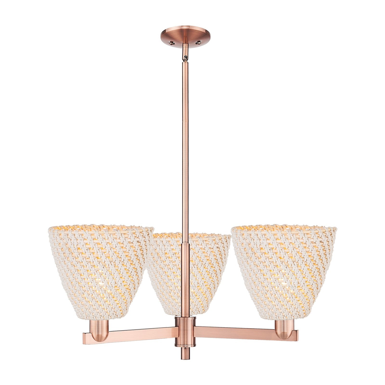 Innovations Bristol Natural 31in 3-Light Pendant | Industrial Antique Copper Steel and Natural Fiber Dome Shade | Kitchen | Model 716-3CR-AC-NBD-9-NAT