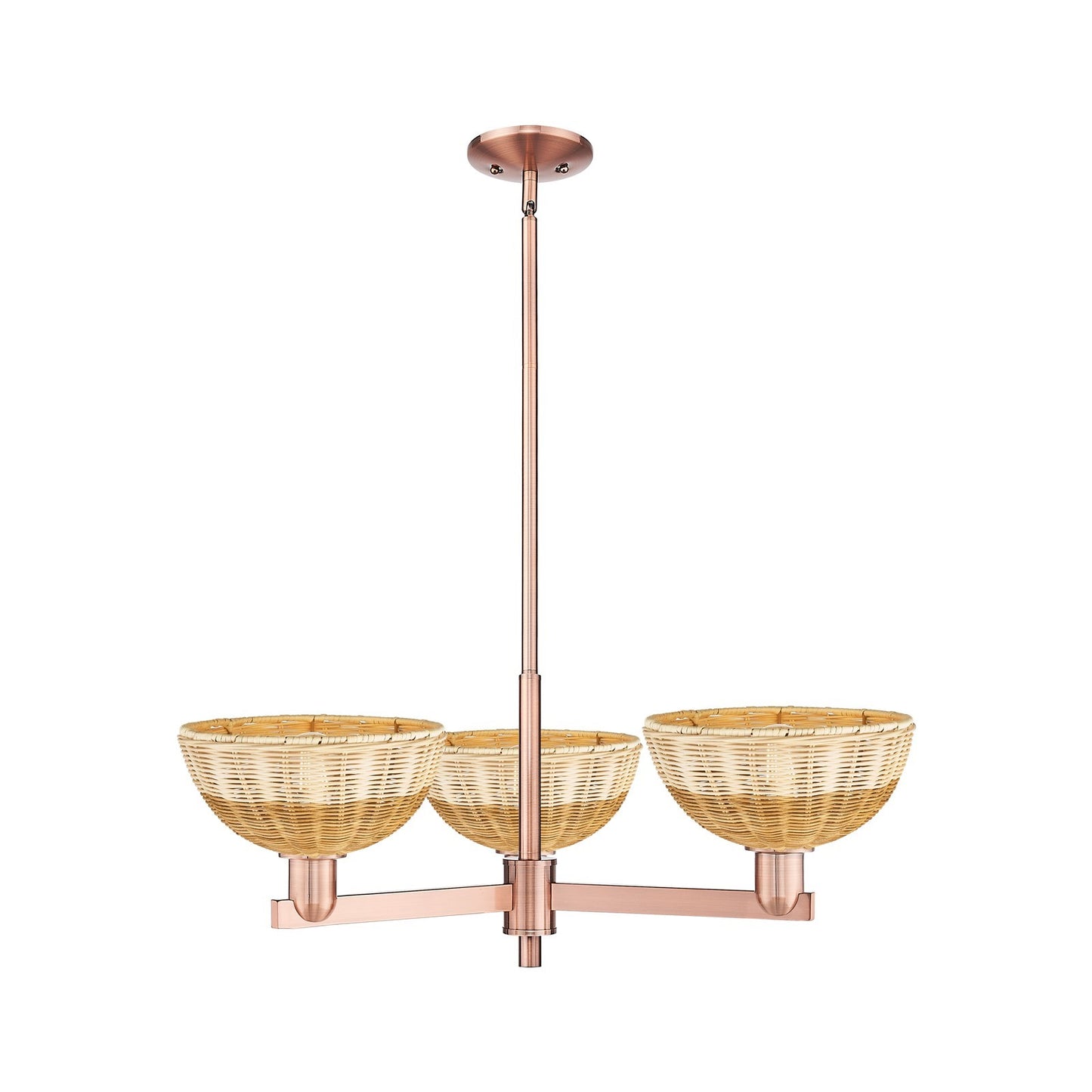 Innovations Lighting Bristol Natural II 31in 3-Light Pendant | Industrial Antique Copper Steel and Natural Fiber Shade | Model 716-3CR-AC-NBD2-9-NAT