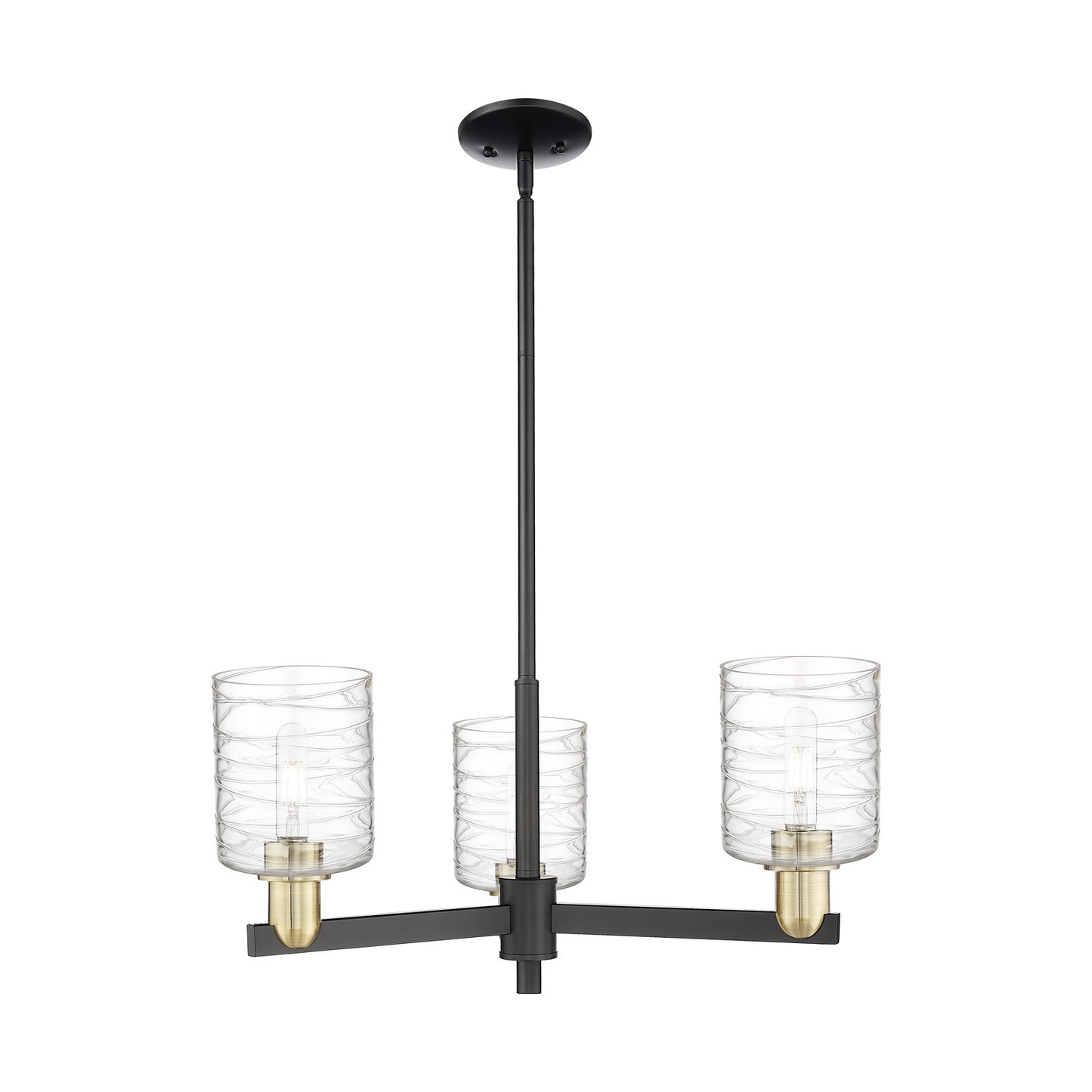 Innovations Cobbleskill 27in 3-Light Pendant | Industrial Black Antique Brass and Deco Swirl Glass | Kitchen Island & Dining | Model 716-3CR-BAB-G1113