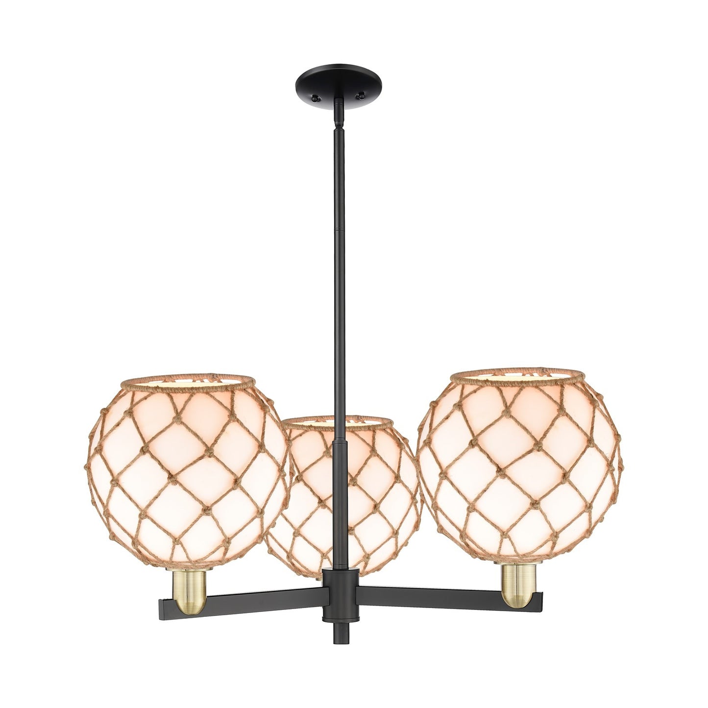 Innovations Farmhouse Rope 32in 3-Light Pendant | Industrial Black Antique Brass and Matte White Glass with Rope | Kitchen | Model 716-3CR-BAB-G121-10RB