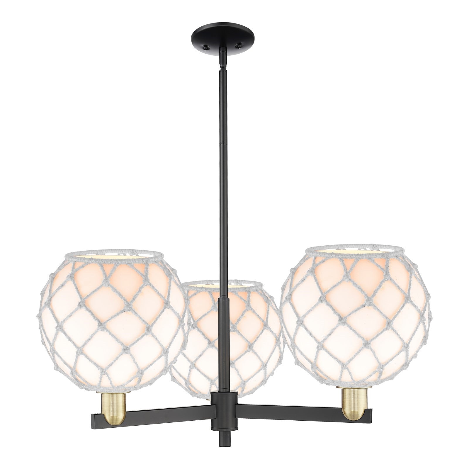 Innovations Farmhouse Rope 32in 3-Light Pendant | Industrial Black Antique Brass Steel and White Glass Rope | Kitchen Island | Model 716-3CR-BAB-G121-10RW