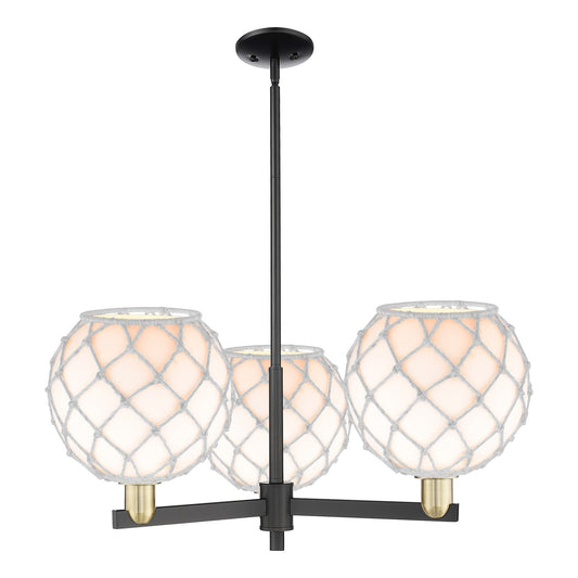 Innovations Farmhouse Rope 32in 3-Light Pendant | Industrial Black Antique Brass Steel and White Glass Rope | Kitchen Island | Model 716-3CR-BAB-G121-10RW
