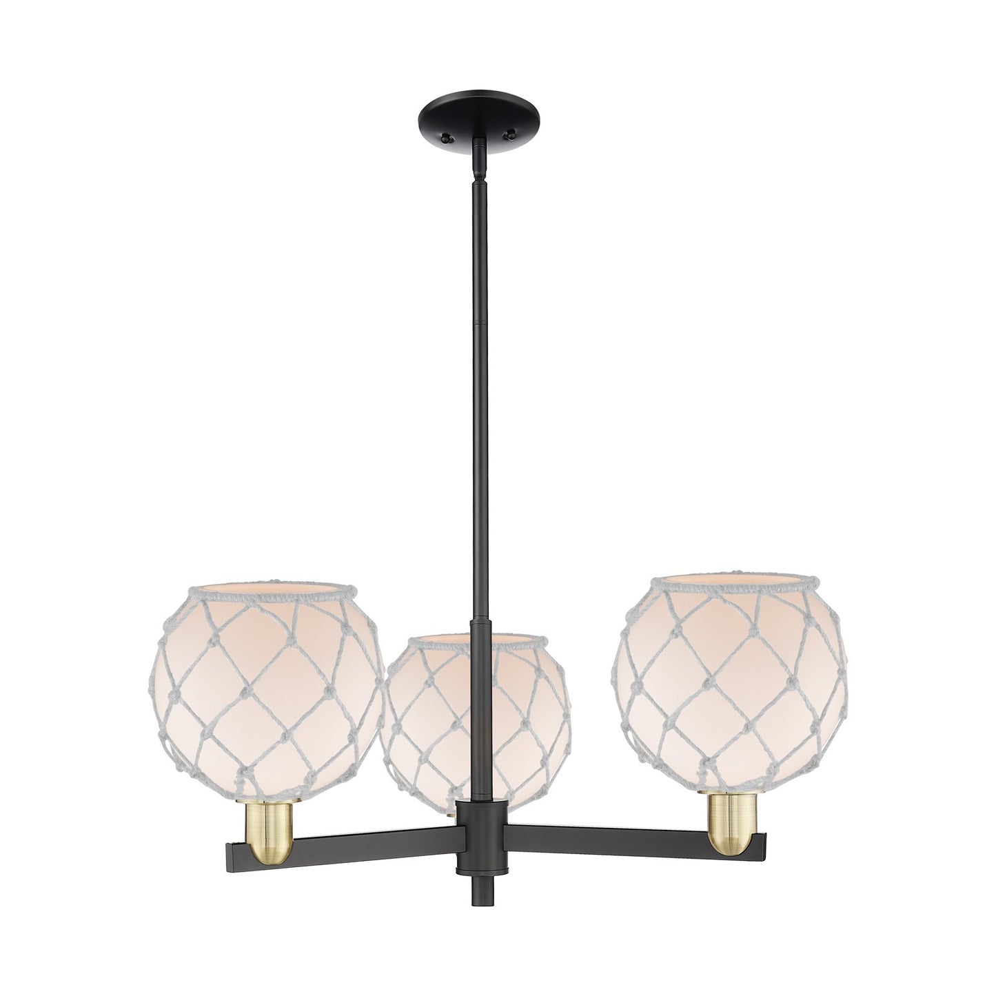 Innovations Farmhouse Rope 30in 3-Light Pendant | Industrial Black Antique Brass and White Frosted Glass Rope | Kitchen | Model 716-3CR-BAB-G121-8RW