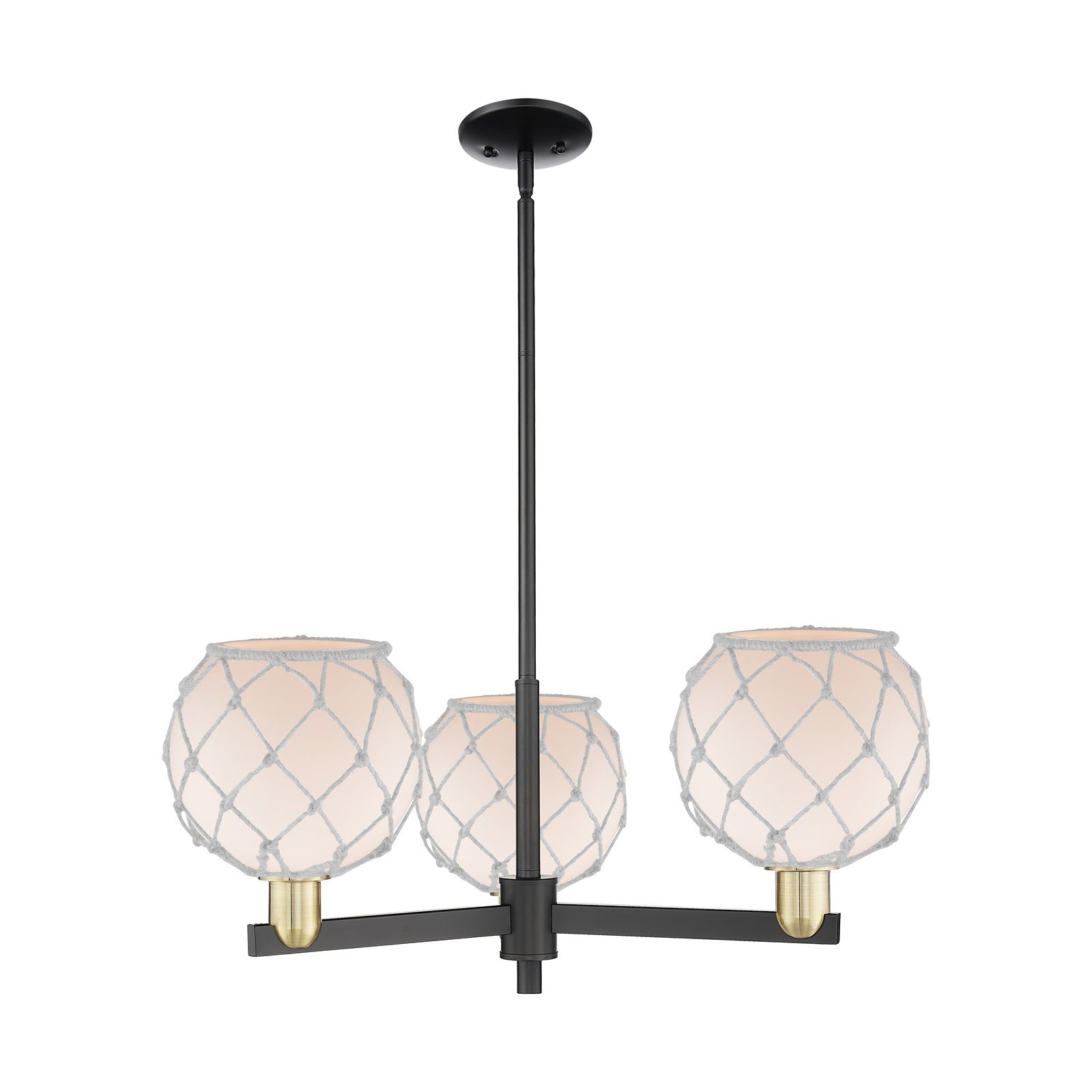 Innovations Farmhouse Rope 30in 3-Light Pendant | Industrial Black Antique Brass and White Frosted Glass Rope | Kitchen | Model 716-3CR-BAB-G121-8RW