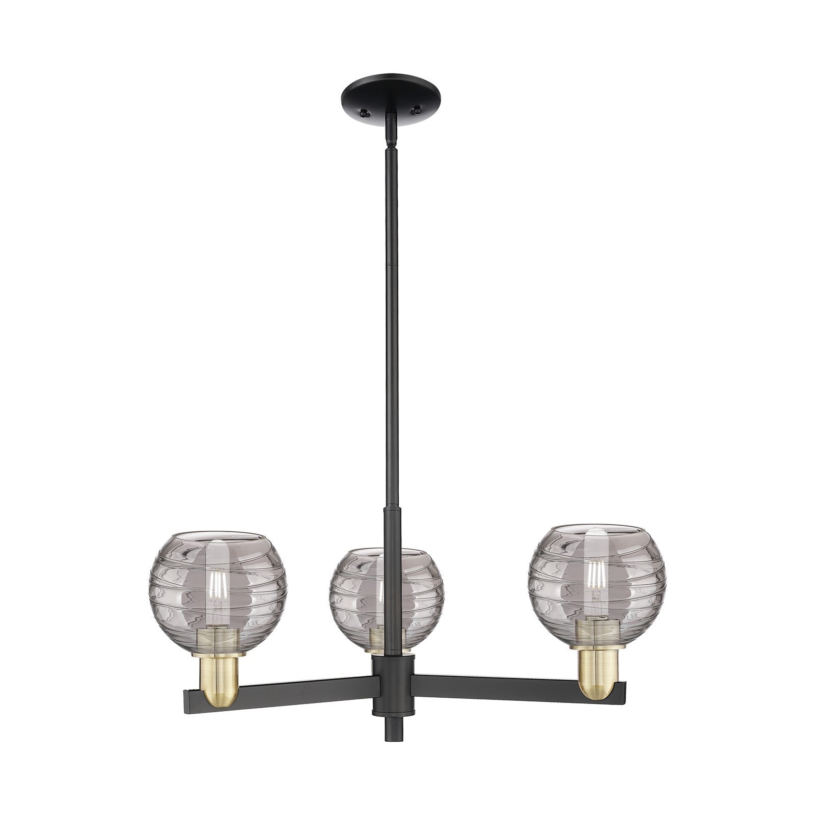 Innovations Athens Deco Swirl 27.62in 3-Light Pendant | Industrial Black Antique Brass Steel and Light Smoke Glass | Kitchen | Model 716-3CR-BAB-G1213-6SM