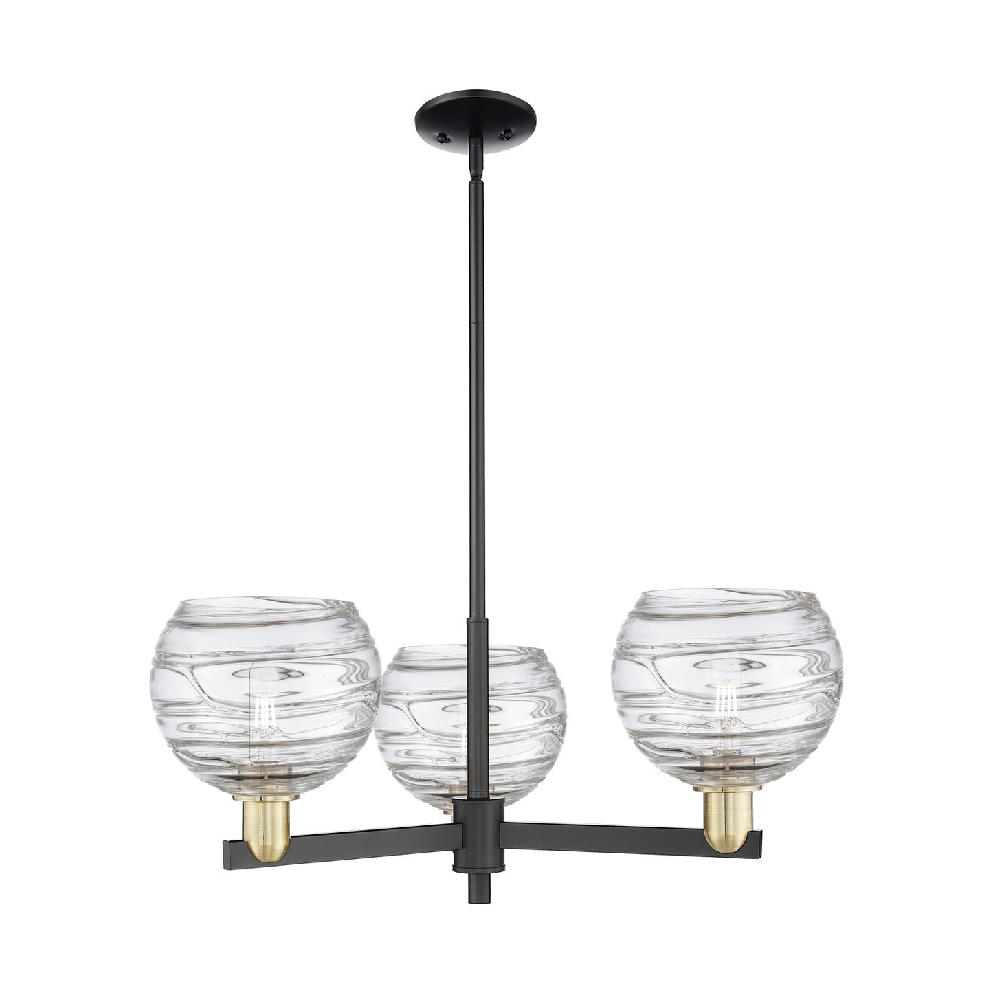 Innovations Athens Deco Swirl 30in 3-Light Pendant | Industrial Black Antique Brass Steel and Clear Glass | Kitchen Island & | Model 716-3CR-BAB-G1213-8CL