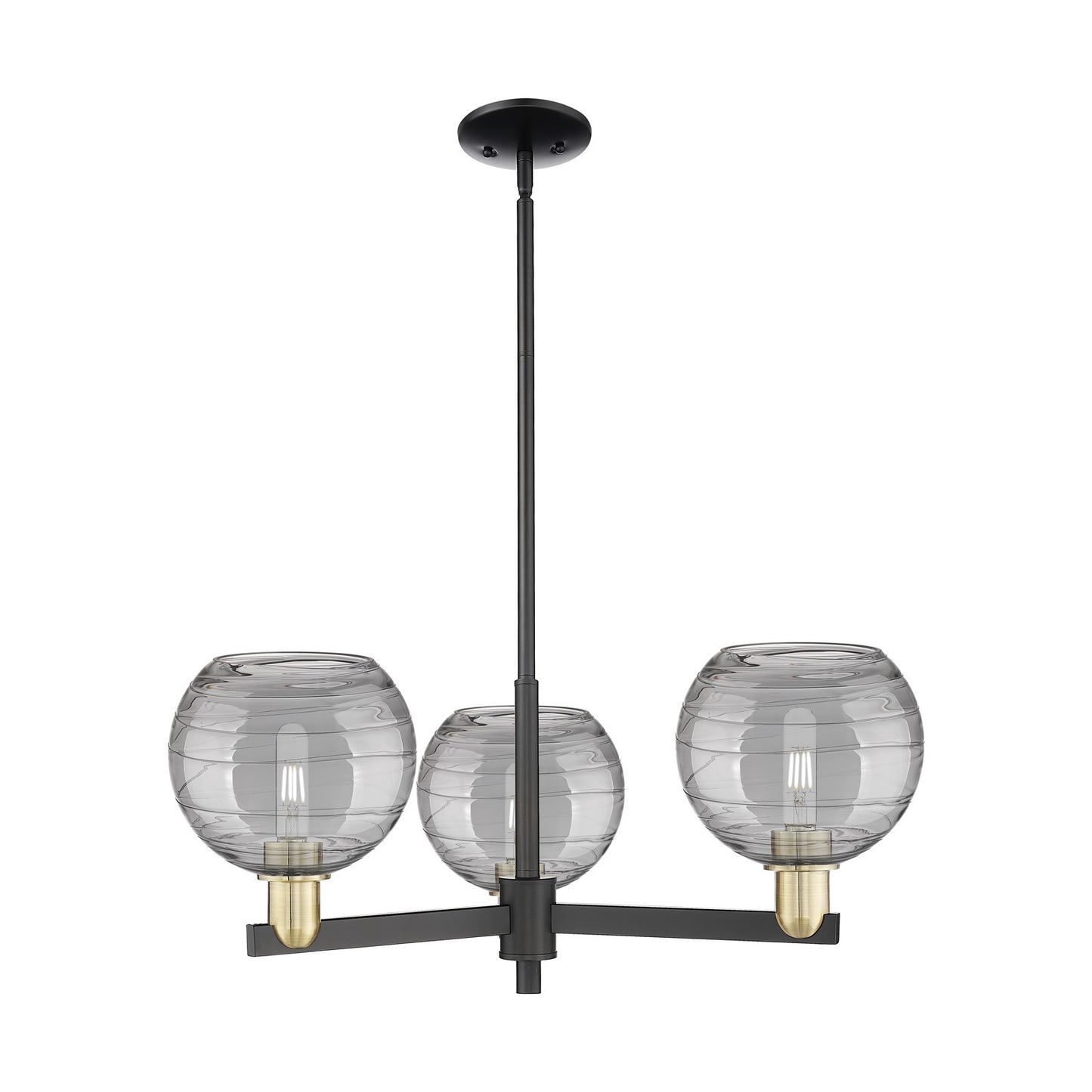 Innovations Athens Deco Swirl 30in 3-Light Pendant | Industrial Black Antique Brass Steel and Light Smoke Glass | Kitchen | Model 716-3CR-BAB-G1213-8SM