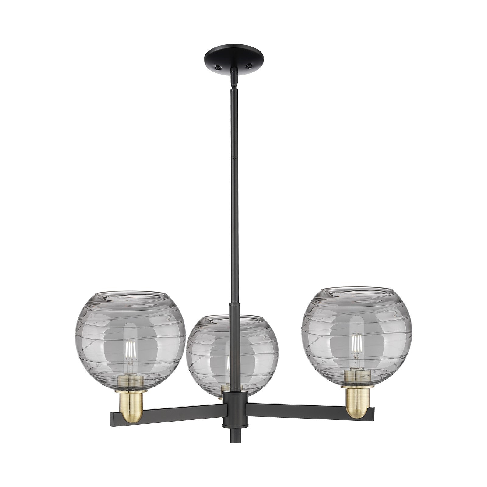 Innovations Athens Deco Swirl 30in 3-Light Pendant | Industrial Black Antique Brass Steel and Light Smoke Glass | Kitchen | Model 716-3CR-BAB-G1213-8SM