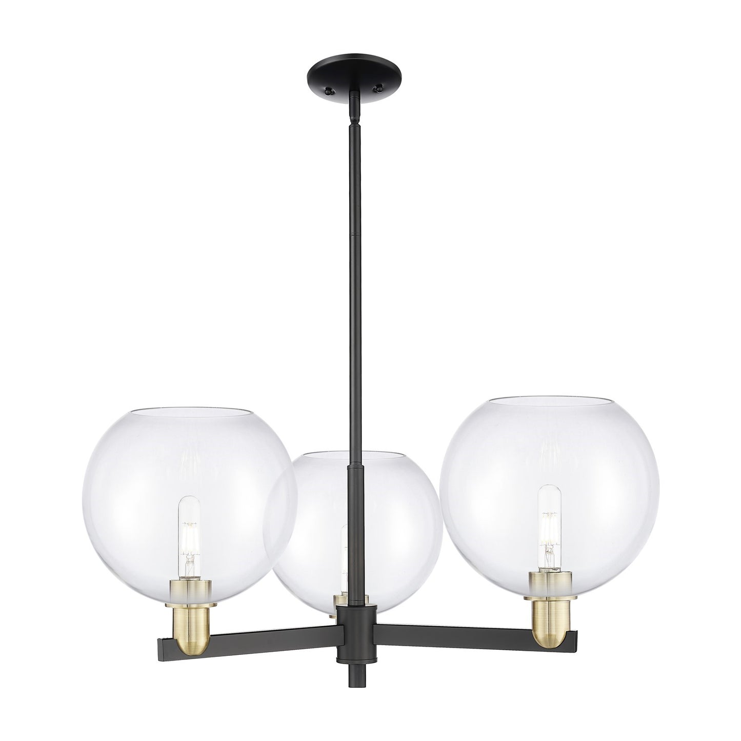 Innovations Athens 32in 3-Light Pendant | Industrial Black Antique Brass Steel and Clear Glass | Kitchen Island & Dining Room | Model 716-3CR-BAB-G122-10